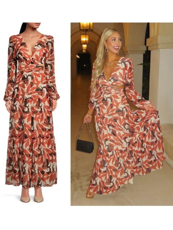 Gianni Bini Dresses & Skirts - Gianni Bini Lillian Maxi Dress Size 12 Copper Palm Print Tiered Cut Out NEW